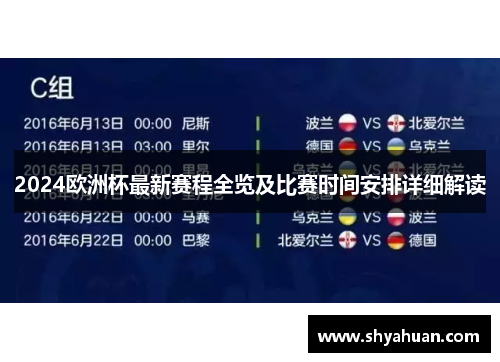 2024欧洲杯最新赛程全览及比赛时间安排详细解读